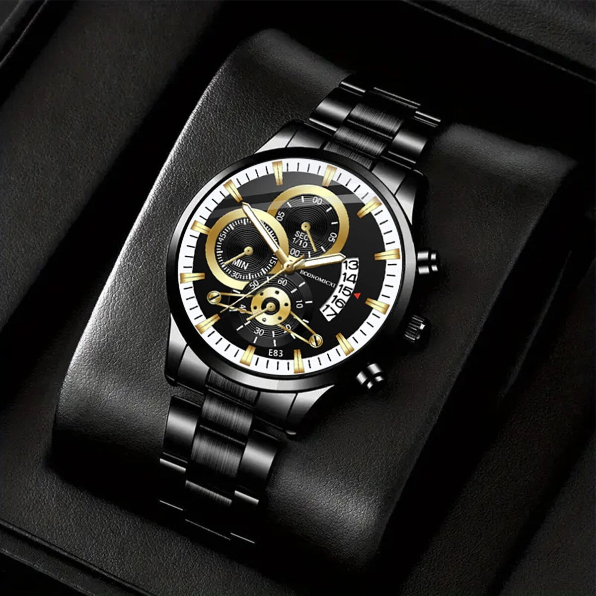 Q-4470 Men’s Quartz Watch & Alloy Bracelet Set – Business Casual