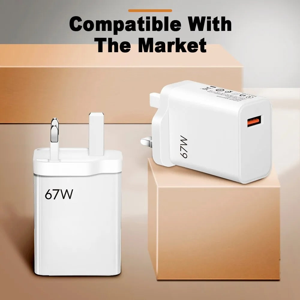 67W Fast Charger USB Type-C Quick Charge for Xiaomi Mi 13/12/11 Pro Ultra & Redmi Note Series