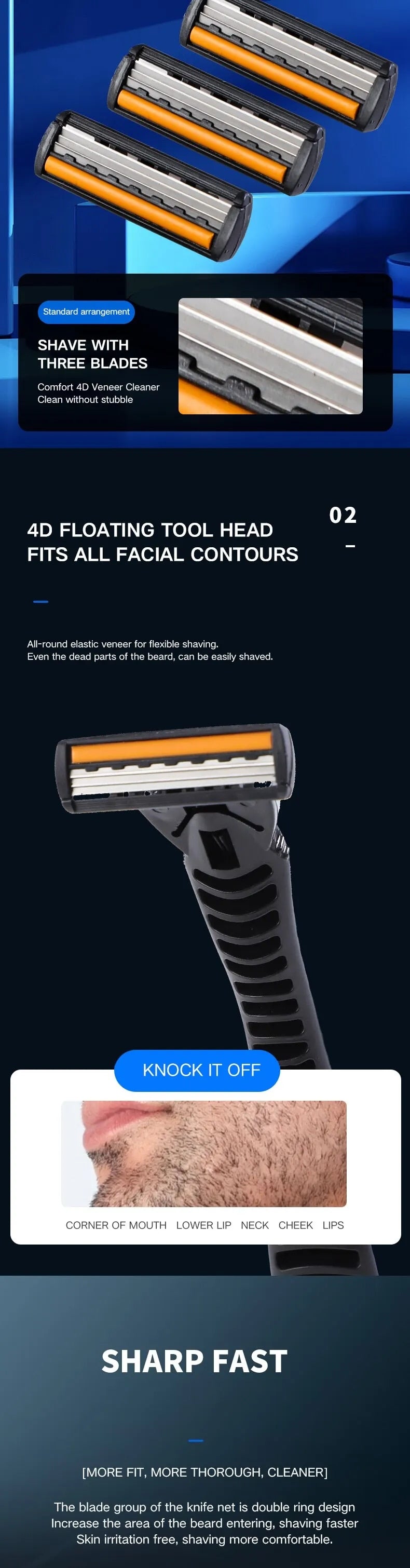 3-Layer Reusable Razor with Imported Blades – Men & Women Triple Blade Shaver