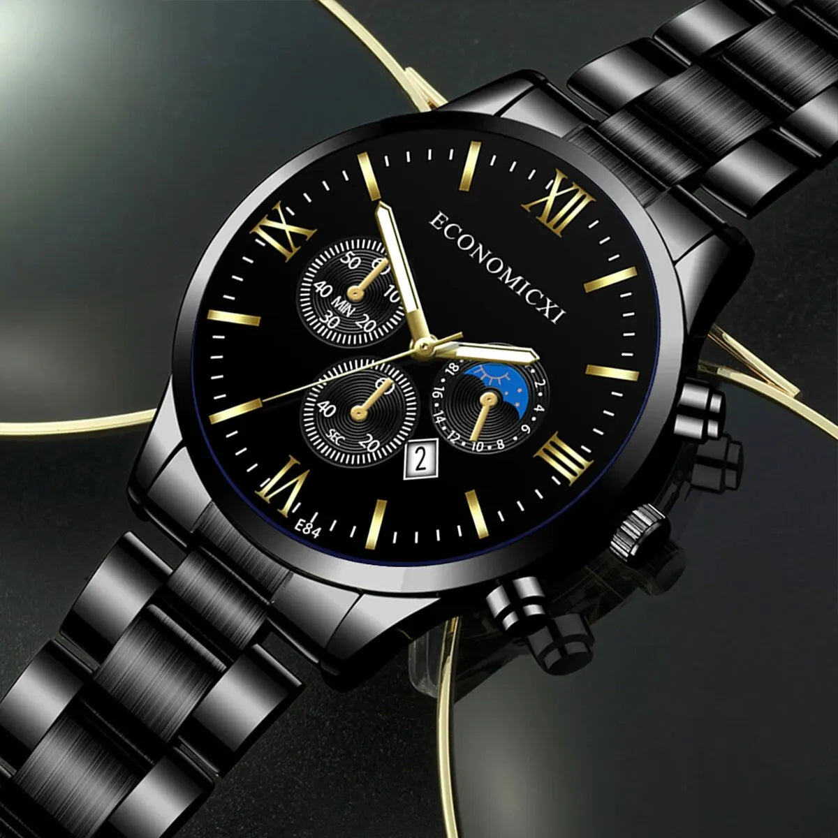Q-3540 Quartz Watch 2Pcs Men’s Fashion Business Casual Quartz Watch & Alloy Bracelet Set