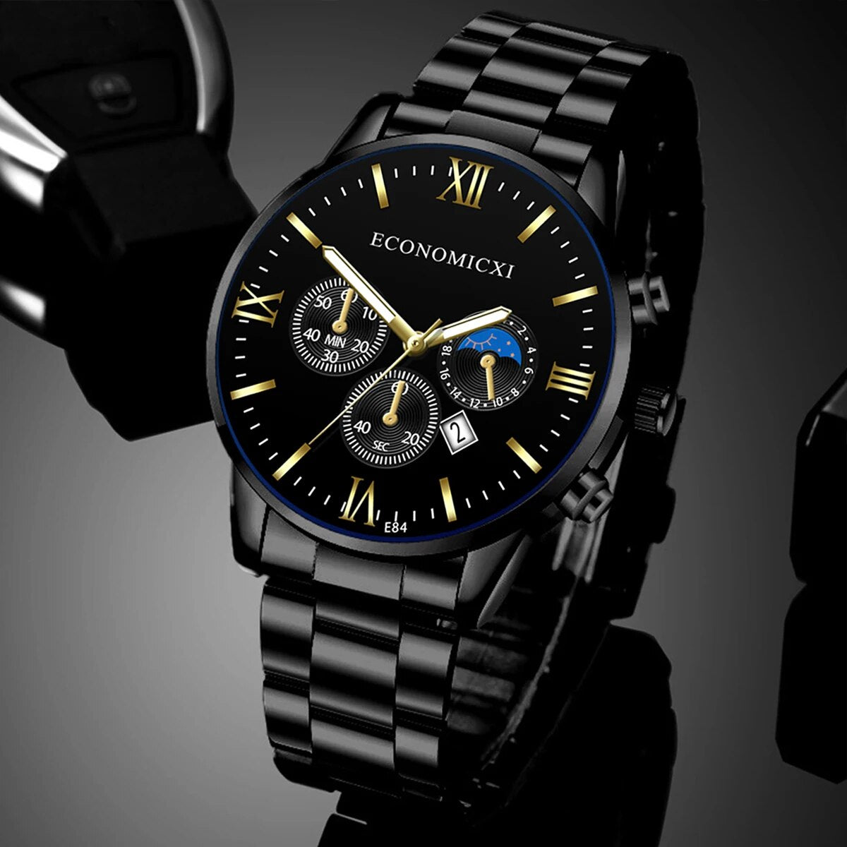 Q-3540 Quartz Watch 2Pcs Men’s Fashion Business Casual Quartz Watch & Alloy Bracelet Set