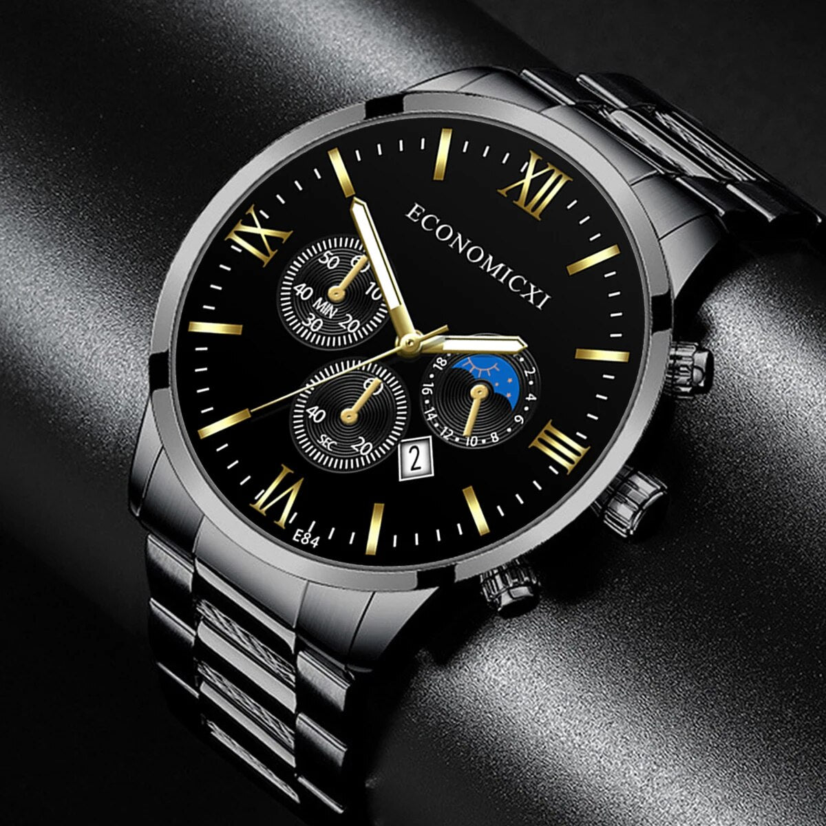 Q-3540 Quartz Watch 2Pcs Men’s Fashion Business Casual Quartz Watch & Alloy Bracelet Set