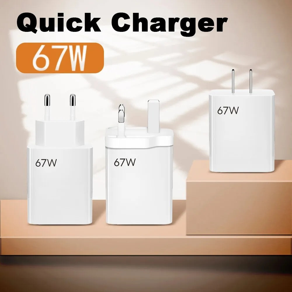 67W Fast Charger USB Type-C Quick Charge for Xiaomi Mi 13/12/11 Pro Ultra & Redmi Note Series