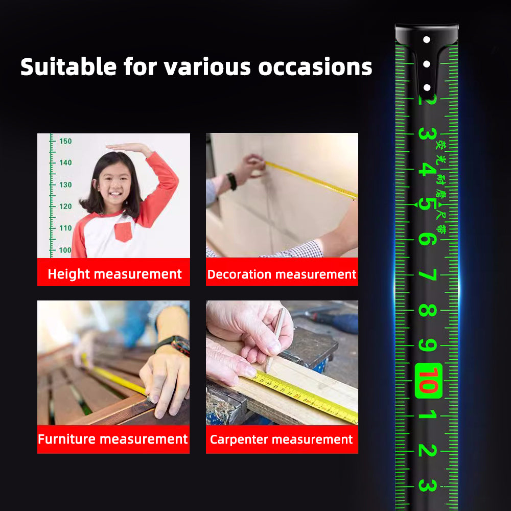 5/7.5/10M Self-Locking Fluorescent Steel Measuring Tape β High Precision Metric Ruler