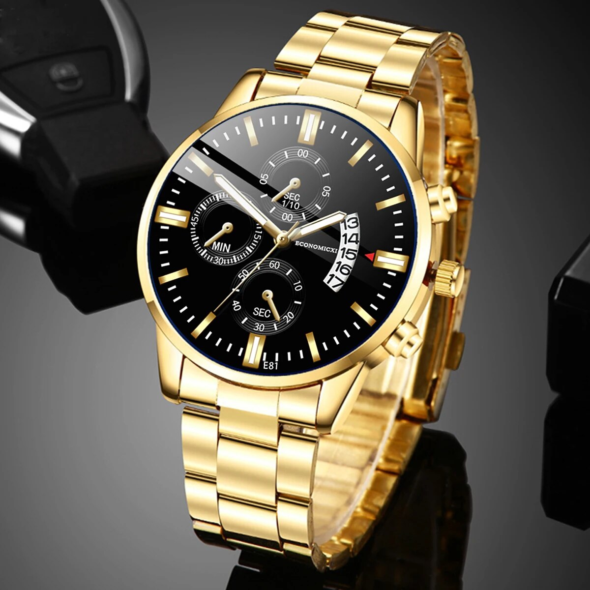 Q-2541 Men’s Fashion Business Casual Quartz Watch & Alloy Bracelet Set