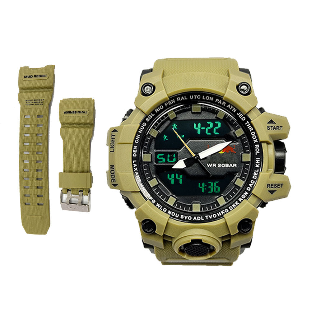 Military Mud Resist Dual Time Waterproof Sports Watch – Analog Digital Men’s Watch with Alarm & Stopwatch