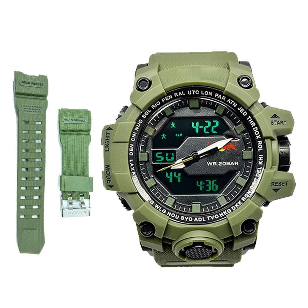 Military Mud Resist Dual Time Waterproof Sports Watch – Analog Digital Men’s Watch with Alarm & Stopwatch
