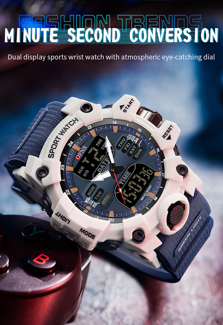 OFNS-S61260 Men’s Dual Display Sports Watch – Waterproof Military Quartz & Digital Wristwatc
