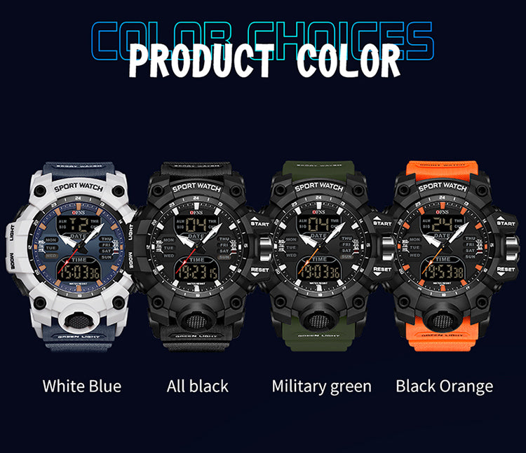 OFNS-S61260 Men’s Dual Display Sports Watch – Waterproof Military Quartz & Digital Wristwatc