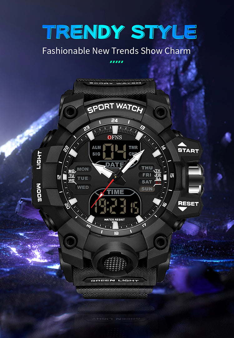 OFNS-S61260 Men’s Dual Display Sports Watch – Waterproof Military Quartz & Digital Wristwatc