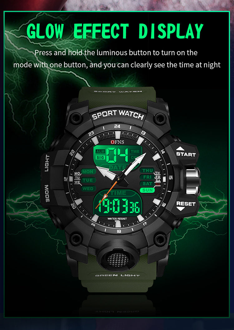 OFNS-S61260 Men’s Dual Display Sports Watch – Waterproof Military Quartz & Digital Wristwatc