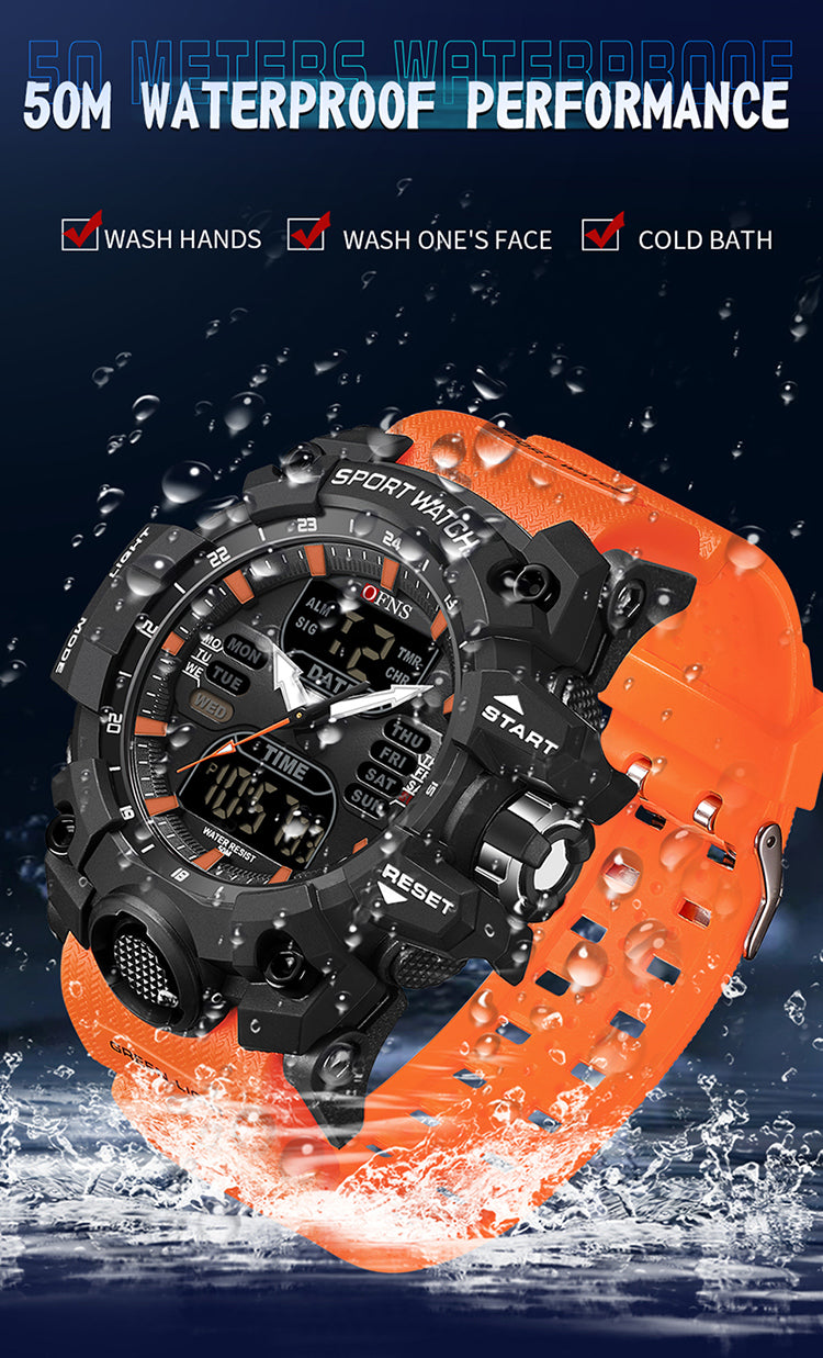 OFNS-S61260 Men’s Dual Display Sports Watch – Waterproof Military Quartz & Digital Wristwatc