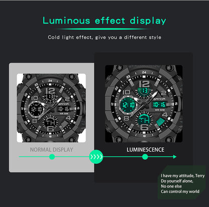 SANDA-60210 Men’s Sports Watch – Dual Display Waterproof Quartz &amp; LED Military Wristwatch