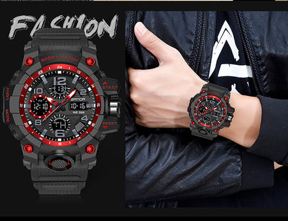 SANDA-60210 Men’s Sports Watch – Dual Display Waterproof Quartz &amp; LED Military Wristwatch