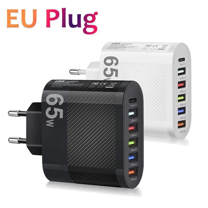 3.1A 5-Port USB Wall Charger 65W PD Adapter | QC 3.0 Fast Charging for iPhone, Samsung, Xiaomi, Huawei