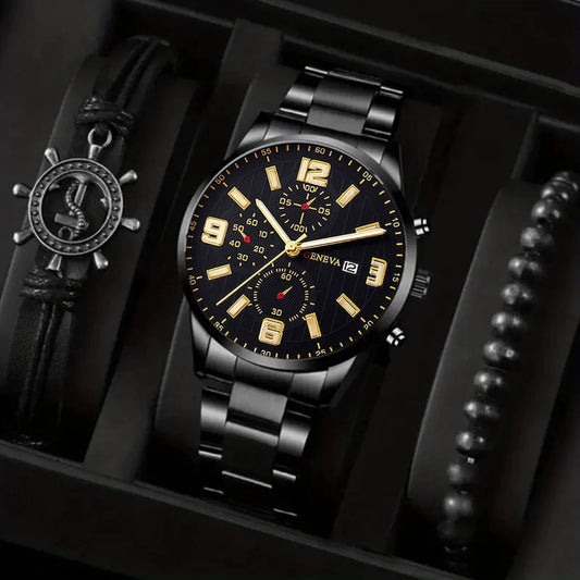 Q-2157 Men’s Quartz Watch &amp; Luxury Bracelet Set – Business &amp; Leisure Style