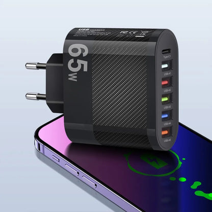 3.1A 5-Port USB Wall Charger 65W PD Adapter | QC 3.0 Fast Charging for iPhone, Samsung, Xiaomi, Huawei