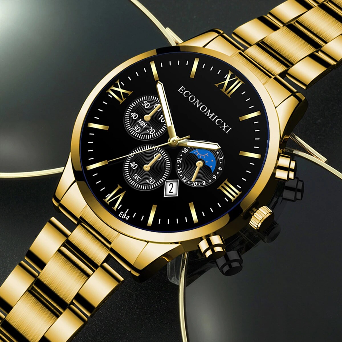 Q-3540 Quartz Watch 2Pcs Men’s Fashion Business Casual Quartz Watch &amp; Alloy Bracelet Set