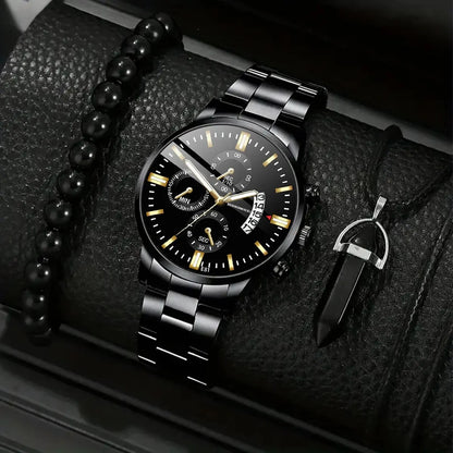 Q-2541 Men’s Fashion Business Casual Quartz Watch &amp; Alloy Bracelet Set