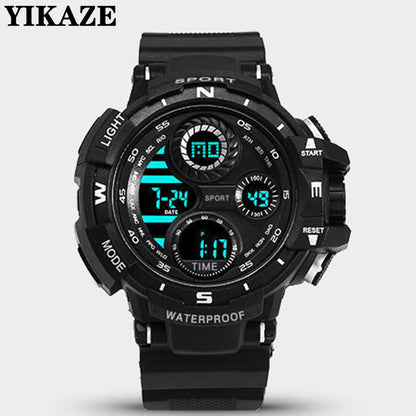 YIKAZE-S10 Black Digital Sports Watch – Waterproof Military LED Chronograph for Men