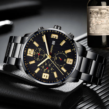 Q-2157 Men’s Quartz Watch &amp; Luxury Bracelet Set – Business &amp; Leisure Style