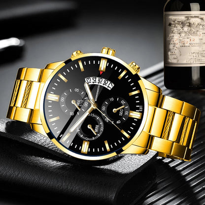 Q-2541 Men’s Fashion Business Casual Quartz Watch &amp; Alloy Bracelet Set