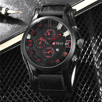 YIKAZE R-1150 Retro Men's Watches Classic Luxury Business Quartz Watch Fashion Big Dial Leather Strap Date Military Wristwatch for Men