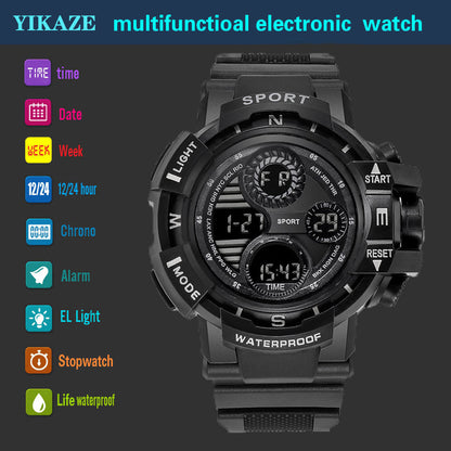 YIKAZE-S10 Black Digital Sports Watch – Waterproof Military LED Chronograph for Men