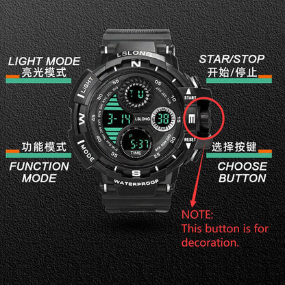 YIKAZE-S10 Black Digital Sports Watch – Waterproof Military LED Chronograph for Men