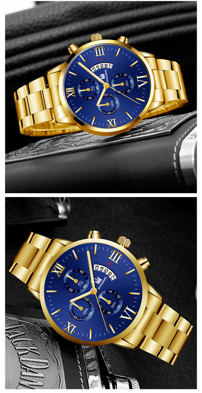 Q-1570 Men’s Fashion Business Quartz Watch with Stainless Steel Band &amp; Bracelet