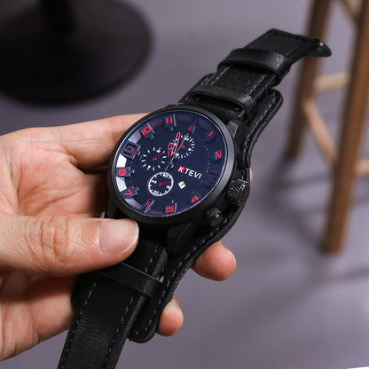 YIKAZE R-1150 Retro Men's Watches Classic Luxury Business Quartz Watch Fashion Big Dial Leather Strap Date Military Wristwatch for Men