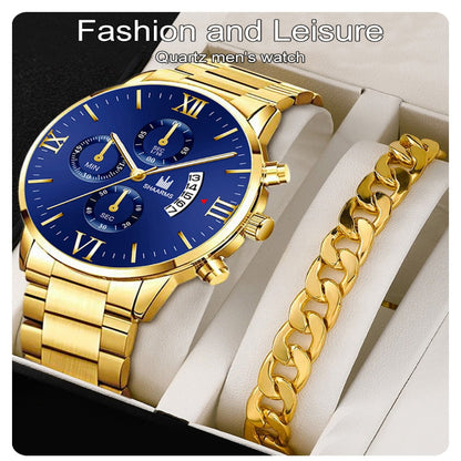 Q-1570 Men’s Fashion Business Quartz Watch with Stainless Steel Band &amp; Bracelet