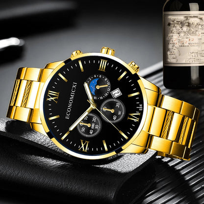 Q-3540 Quartz Watch 2Pcs Men’s Fashion Business Casual Quartz Watch &amp; Alloy Bracelet Set