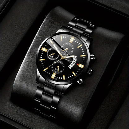 Q-2541 Men’s Fashion Business Casual Quartz Watch &amp; Alloy Bracelet Set