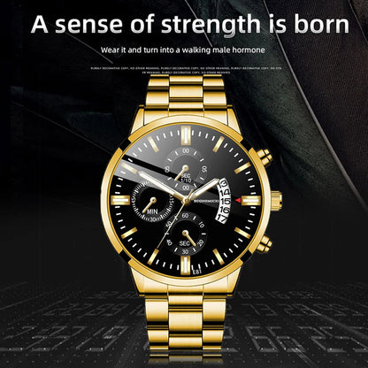 Q-2541 Men’s Fashion Business Casual Quartz Watch &amp; Alloy Bracelet Set