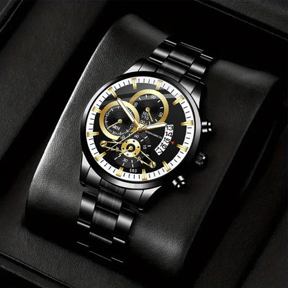 Q-4470 Men’s Quartz Watch &amp; Alloy Bracelet Set – Business Casual
