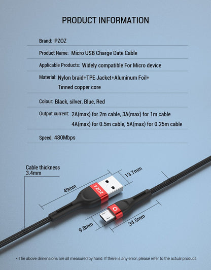 PZOZ Micro USB Cable | Fast Charging Cord for Samsung & Android Phones