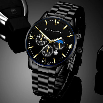 Q-3540 Quartz Watch 2Pcs Men’s Fashion Business Casual Quartz Watch &amp; Alloy Bracelet Set