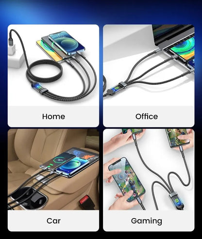 3-in-1 100W 5A Fast Charging USB Cable | Type-C / Lightning / Micro Charger for iPhone, Samsung & Xiaomi