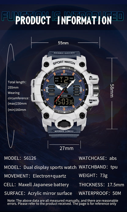 OFNS-S61260 Men’s Dual Display Sports Watch – Waterproof Military Quartz &amp; Digital Wristwatc